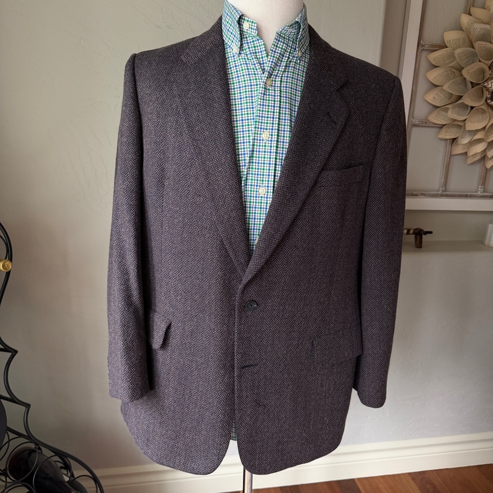Christian Dior Jacket‎ Men's Vintage Dark Grey Wool Herringbone Blazer Size 42R